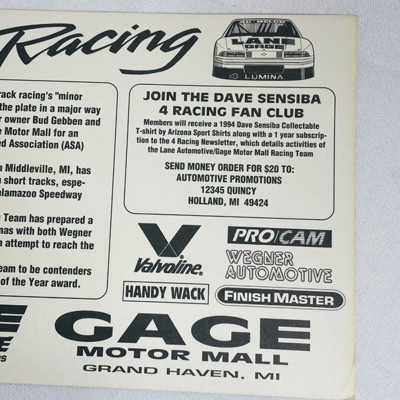 Greg Sacks Racing Car 4 Advertisement Oversized Postcard 9 Inch Vintage - Picture 11 of 11